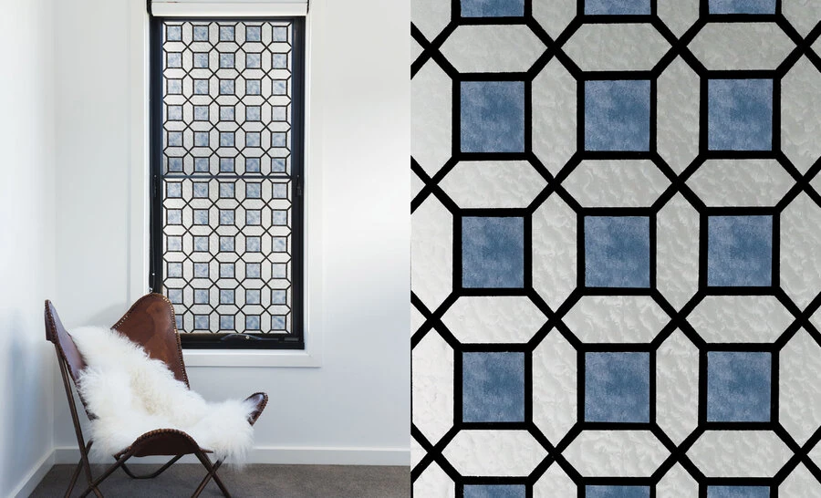 Raamfolie Glas In Lood Blauw (45cm) 4 Raamfolie Glas In Lood Blauw (45cm) - Afbeelding 2