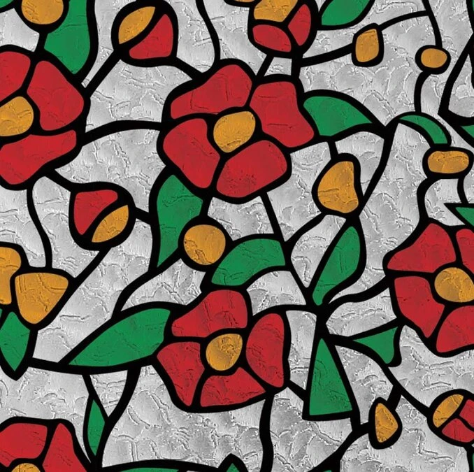 Raamfolie Glas In Lood Rode Bloem (45cm) 3 Raamfolie Glas In Lood Rode Bloem (45cm)